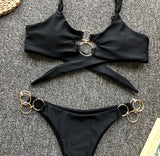 2026 Sexy Bikini Women Swimwear Swimsuit Solid Leopard Metal Ring Bikinis Set Bathing Suit Beach Bikini Female Biquinis Feminino
