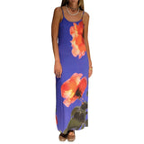 Summer Tie-Dye Floral Print Backless Party Dress Women Sleeveless Spaghetti Strap Sexy Bodycon Dress for Vacation Cocktail Beach