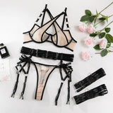 Toucheart Sexy Floral Embroidery Underwear Steel Ring Bra Lace Mesh Sexy Webbing Hollow Waistband Hanging Erotic Lingerie Suit