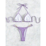 S - XL Leopard Pearl Mini Micro Thong Bikini Female Swimsuit Women Swimwear Two-Piece Bikini Set Bather Bathing Suit Swim V5207B