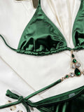 sexy green satin rhinestone halter tie bikini sets two pieces bathing suit swimsuit swimwear women beach outfits biquini tankini