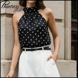 Phantasy Office Lady Polka Dot Tanks Eleghant Halter Black Top Women Sexy Lace up Sleeveless Red Vest 2026 Summer Clothing