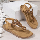Bohemian Style Flowers Decor Flats Sandals Women Summer 2025 Clip Toe Non Slip Beach Sandalias Mujer Plus Size Slip On Sandles