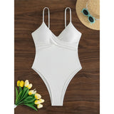 Sexy New Ribbed V Neck Wrinkled High Cut Women Swimwear One Piece Swimsuit Female Monokini Padded Bather Bathing Suit Swim K6364