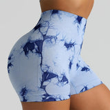 Tie Dye High Waisted Butt Lifting Yoga Shorts for Women, Breathable Sport Shorts with Four-Way Stretch - Gym, Running, Workout