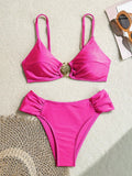 S - XL Metal Shell Halter Female Swimsuit High Waist Bikini Women Swimwear Two-pieces Bikini set Bather Bathing Suit Swim Lady