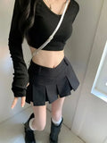 2024 Autumn Cute Aesthetic Y2k Micro Skirts High Waist Harajuku Streetwear Mini Skirt Sexy A-line V Waist Design Pleated Skirts