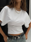 Fashion Casual Solid Gray Cropped T-shirt 2026 Woman Clothes O-neck Corset Tops Streetwear Girls Summer Autumn Short Tee Shirts
