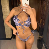 Sexy High Cut Leopard Bikini Women Swimwear Female Swimsuit Two-Pieces Bikini Set Lace Up Bather Bathing Suit Swim V1708