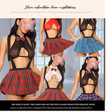 Toucheart Sexy Uniform Temptation Jumpsuit For Women Cosplay Mesh Plaid Perspective JK Sex Suit Mesh Patchwork Uniform Set New