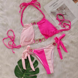 Splicing Halter Jewelled Diamond Bikini 2025 Women Swimsuit Female Swimwear Two Pieces Bikini Set Hollow Out Bathing Suit Swim