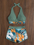 Halter Bikinis 2026 Women Printed Swimsuit Shorts High Waist Swimwear Female Bathers Swimming Bathing Suit Summer Beachwear
