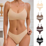 Cotton Female Underwear Set Short skin care kits Ribbed Brassiere Sexy Thong Low Waist Panties Women Seamless Bra Lingerie Set