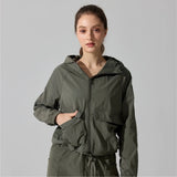 Outdoor Windproof Mountaineering Jacket Women Fashion Lightweight Sun Protection Sports Hooded Top Casual Loose Hiking Yoga Suit