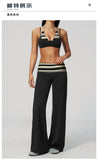Fake Two-piece Sports Bra Yoga Sets Women Coffee Striped Patchwork Folding High Waist Wide Leg Pants Gym Running Fitness Suits