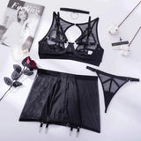 Toucheart 5-Pieces Erotic Lingerie Sexy Hip Skirt For Women Mesh Patchwork Hollow Out See-Through Lure Garters Underwear Suit