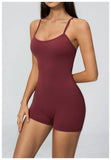 New Cross Back Yoga Jumpsuit Women Tight Sleeveless Hollow Out Sports One Piece Suit Butt-Lifting Shorts Fitness Bodysuits