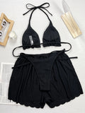 DEKA  Women 3 Piece Bikinis Set Halter String Push Up Swimsuit Backless Cute Beach Outfit Bathing Suit Swimwear Biquinis