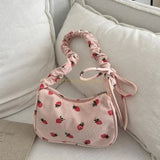 X90D Trendy Strawberry Shoulder Bag Ruched Crossbody Bags For Fashion Enthusiasts