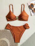 S - XL Metal Shell Halter Female Swimsuit High Waist Bikini Women Swimwear Two-pieces Bikini set Bather Bathing Suit Swim Lady