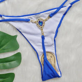 Halter Rhinestone Diamond Bikini Women Micro Thong Swimwear Female Swimsuit Two Pieces Bikini Set Satin Bathing Suit Swim Lady