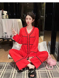 Spring and summer ice silk pajamas for women, sweet pajamas set, long sleeves and trousers, comfortable home clothes