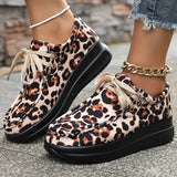 Fashion Leopard Print Platform Sneakers Women Plus Size 43 Lace Up Thick Sole Casual Shoes Woman Non Slip Sport Walking Shoes