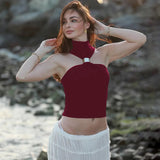 FDYOUI 2026 Summer Halter Neck Off Shoulder Corset High Street Women Sexy Sleeveless Crop Top Hollow Out Slim Tank Tops Clubwear