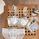 Pure Desire Minimizer Bra Rabbit Ear Cup Ultra Thin Support for Large Bust Retro Embroidered Lace Lingerie Set Women S-XL MOYISU