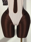 Sexy Beige Contrast One Piece Swimwear Women Deep V Neck Hollow Out Bakcless Thong Bikini Beach Bathing Suit Swimsuit 2026