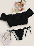 Porn Women Sexy Lingerie Off Shoulder Bralette Strapless Ruffles Bra and Panty Sets Female Transparent Underwear