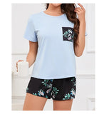 Women's Pajamas 3-Piece Set Sleepwear Home Clothes Autumn Short Sleeve Top with Shorts & Long Pants Loungewear Short Suit Pyjama