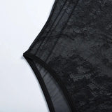 Toucheart Sexy Mesh Patchwork Embroidery Jumpsuit For Women Lace Sling Underwear Solid Color Sexy See-Through Backless Jumpsuit