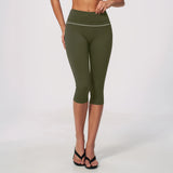 Hip Lifting Midi Length Yoga Pants Women Contrast Color Gym Sports High Waist Capri Trousers Breathable Fitness Running Leggings