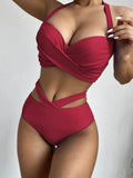 Sexy Push Up Bikinis 2026 Women High Waist Swimsuit Solid Halter Swimwear Female Bathing Suit Swimming Summer Beachwear XXL