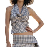 Women's Summer Halter Tank Tops Solid/Diamond Grid/Stripe Print Sleeveless Backless Vest for Party