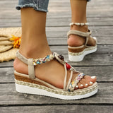 Fashion T-Strap Platform Sandals  Women New Mix Color Elastic Band Wedge Sandals Woman Summer Daily Open Toe Sandalias Female