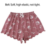 Summer Sleepwear Women 2 Pieces Pajama Set Pink Black Moon and Planet Print Sports Camisole and Shorts Set Casual Loungewear