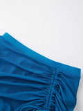 Women Summer Solid Color Bikini Sets Sleeveless Bra with High Waist Drawstring Skort Bathing Suit 2-piece Swimsuit