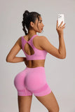 2pcs/set Yoga Sport Bra Shorts Set Sportswear Woman Gym High Waist Seamless Workout Shorts Leggings Activewear Women's Tracksuit