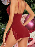 1pc Sexy Lace Trimmed Milk Silk Nightgown, Comfortable Lingerie