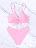 New Women's Swimsuit High Waist Two Piece Bikini Set Hollow Out V-neck Bandage Cross Backless Beach Swimwear Summer Bathing Suit