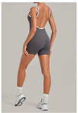 Color Blocking Brushed Yoga Jumpsuit Women Hollow Out Backless Tight Sport One Piece Suit Gym Running Exercise Fitness Bodysuits
