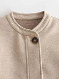 Foridol O Neck Single Breasted Apricot Women Winter Autumn New Coat Office Lady Short Thick Jacket Vintage Outerwear Loose