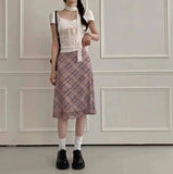 Sweet Skirts Chic Plaid Mini Skirt High Waist A-Line Korean Sle Commute Spring New Arrival Women's Fashion Mid-Length Skirts I3G
