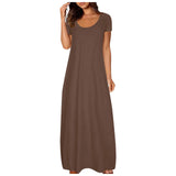 Casual Dresses For Teens Fashion Clothes Women Leisure Solid Color V Neck Short Sleeve Long Dress Casual Loose Sundress 2025