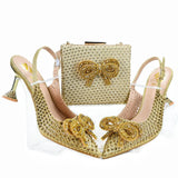 doershow beautiful Italian gold Shoes And Bag Sets For Evening Party With Stones Italian Leather Handbags Match Bags! HTG1-9