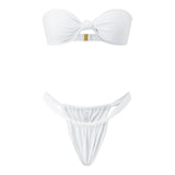 Women Summer 2-Piece Swimsuits Knot Front Strapless Bikini Bra and Elastic Bottoms Sets for Beachwear Bathing Suit