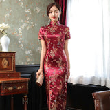 Large Size Sexy Slim Long Qipao Dress Women Retro Elegant Cheongsam Short Sleeve Brocade Dragons and Phoenixes Clothes Vestidos