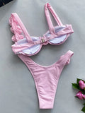 3D Flowers Underwired Brazilian Bikini Women Thong Swimwear Female Swimsuit Two-pieces Bikini Set Push Up Bathing Suit Swim